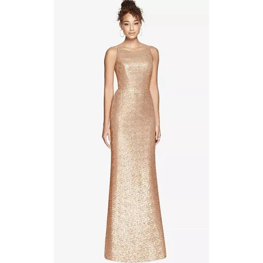 Dessy Collection NWT 3010 Elle Sequin Bateau Gown 4 Rose Gold Formal Maxi Dress